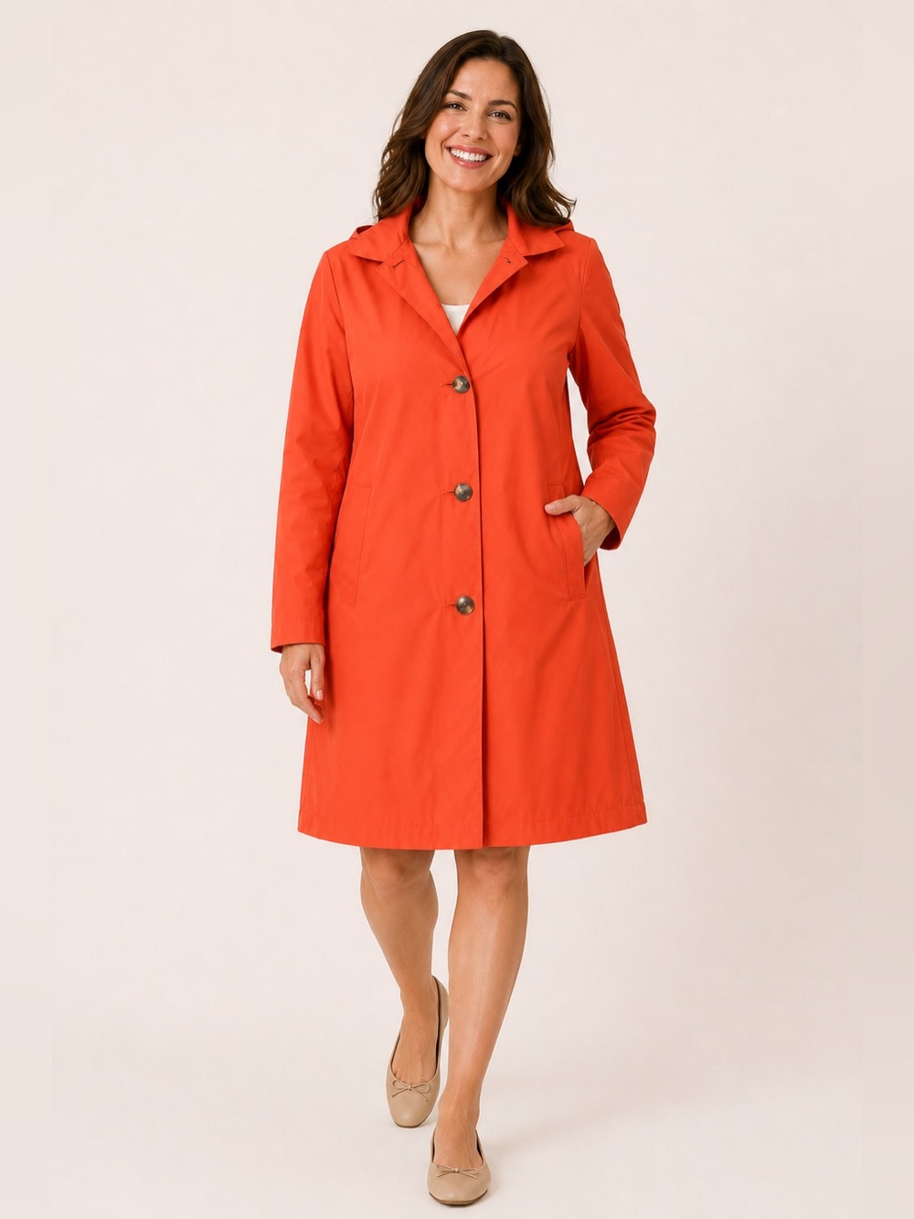 Lauren Ralph Lauren Orange Coral Hooded Trench Coat Fully Lined Size Large